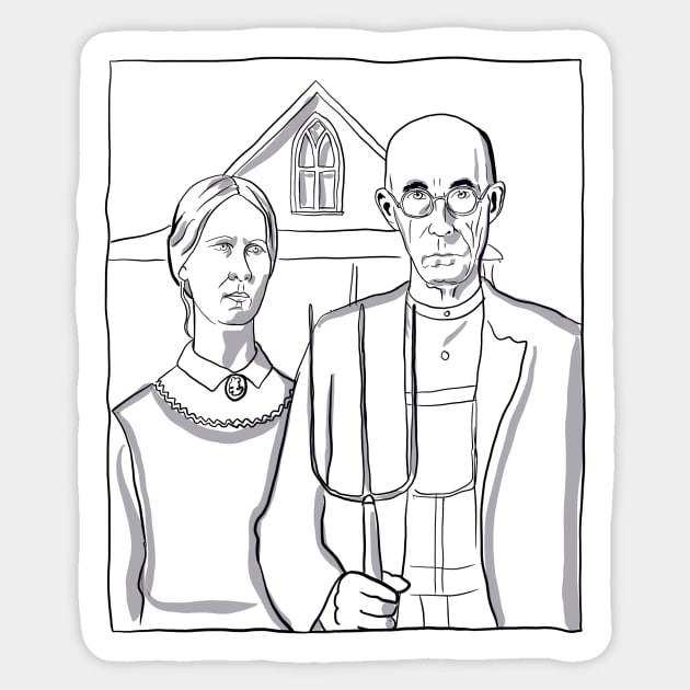 American Gothic - Grant Wood Sticker by Witch of the North Shop